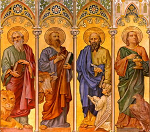 Símbolos de los cuatro evangelistas: ángel, león, buey, águila